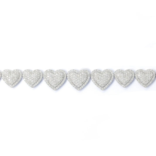 Heart Bracelet With Diamonds - 10K - White Gold 23.80g - D 8.00 CT - 8 inches