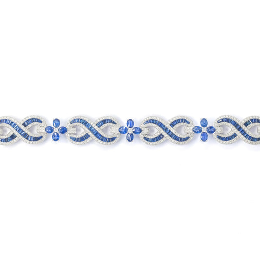 Infinity Bracelet With Diamonds & Sapphires - 10K - White Gold 49.40g - D 4.20 ct / S 9.88 ct - 8 inches