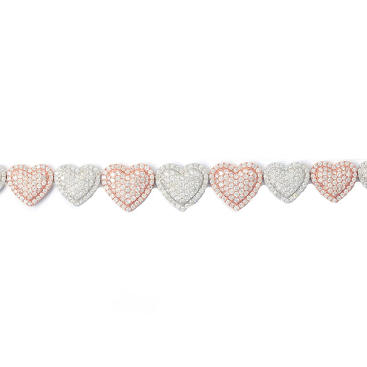 Heart Bracelet With Diamonds - 10K - White Gold 23.80g - D 8.00 CT - 8 inches