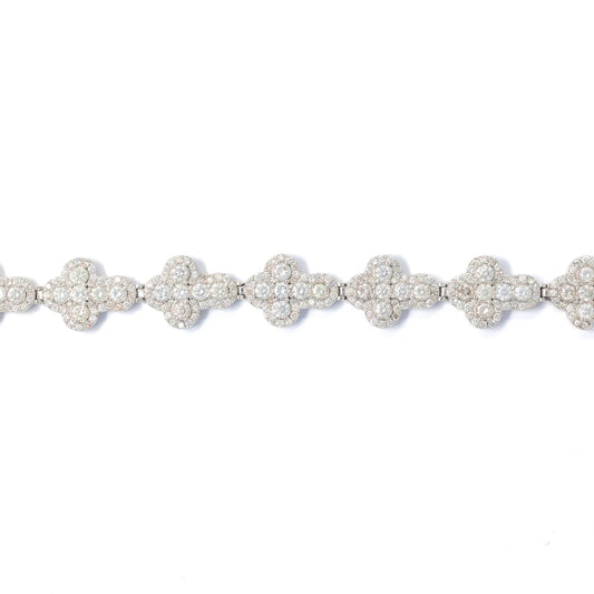 Cross Bracelet With Diamonds And Baguettes - 10K - White Gold 63.00g - D 12.00 ct - 8 inches