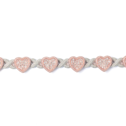 2 Tone Heart Bracelet - 10K - White & Rose Gold 38.70g - D 7.50 CT - 8 inches