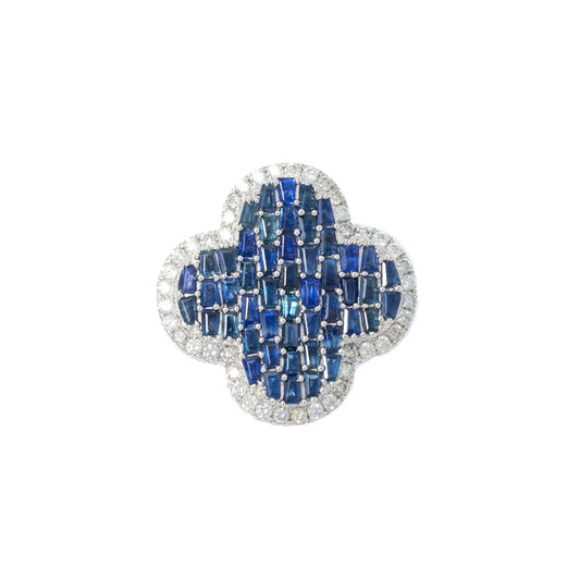 Diamond And Sapphire Ring – 10K – White Gold 15.80g – D 5.01 CT / S 4.25 CT
