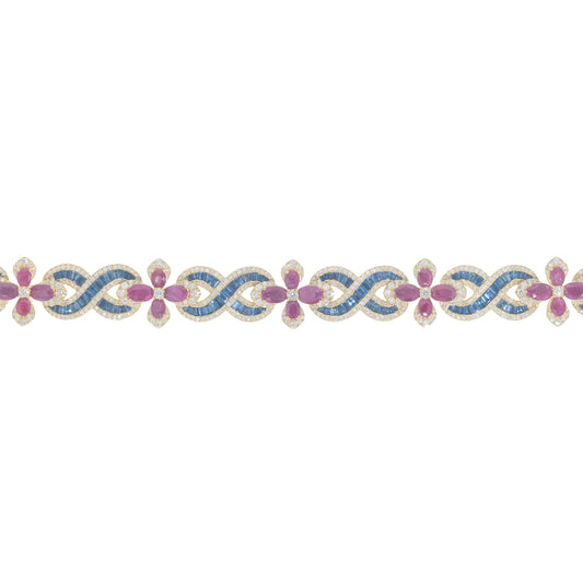 Infinity Link Bracelet With Diamond's, Ruby's & Sapphire's - 10K - Yellow Gold 61.65 g - D 5.0 ct | S 7.19 ct | R 11.12 ct - 8 inches