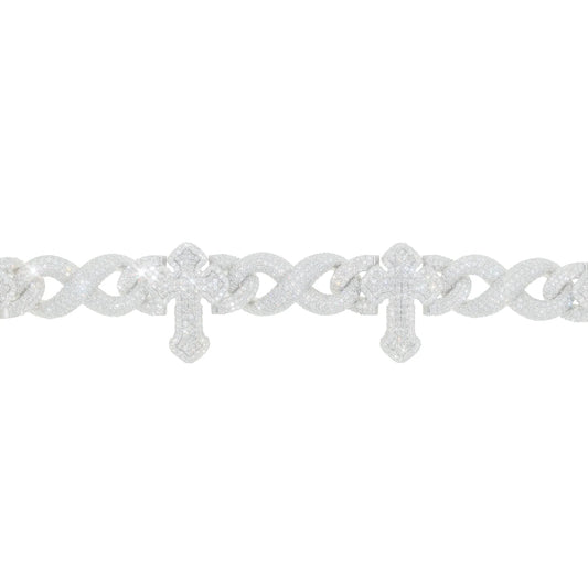 Infinity Link Bracelet With Crosses - 10K - White Gold 112.0g - D 23.32 ct - 8 inches