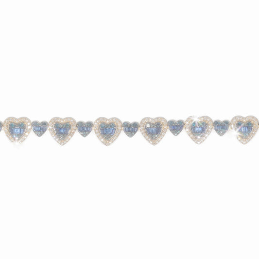 Heart Bracelet With Diamonds - 10K - Yellow / White / Rose Gold 16.05g - D 2.23 CT / S 2.72 CT - 7.5 inches