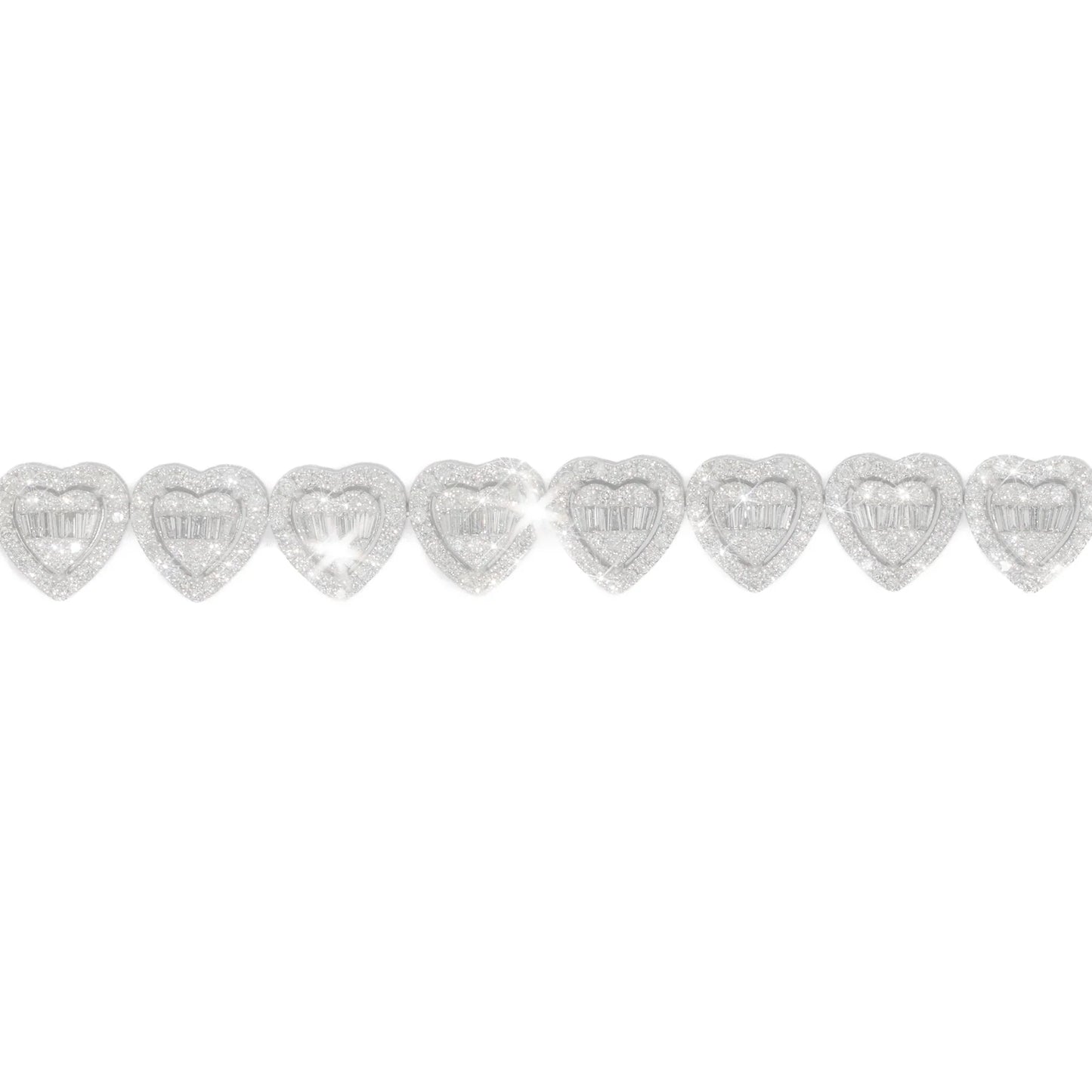 Heart Bracelet With Diamonds & Baguettes - 10K - Yellow / White / Rose Gold 23.50g - D 6.55 CT - 7.5 inches