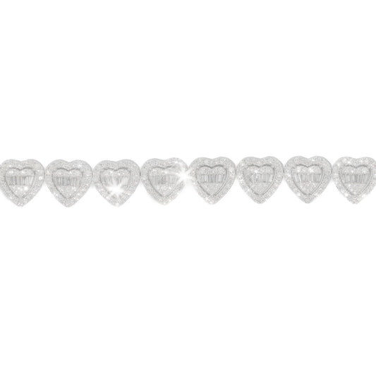 Heart Bracelet With Diamonds & Baguettes - 10K - Yellow / White / Rose Gold 23.50g - D 6.55 CT - 7.5 inches