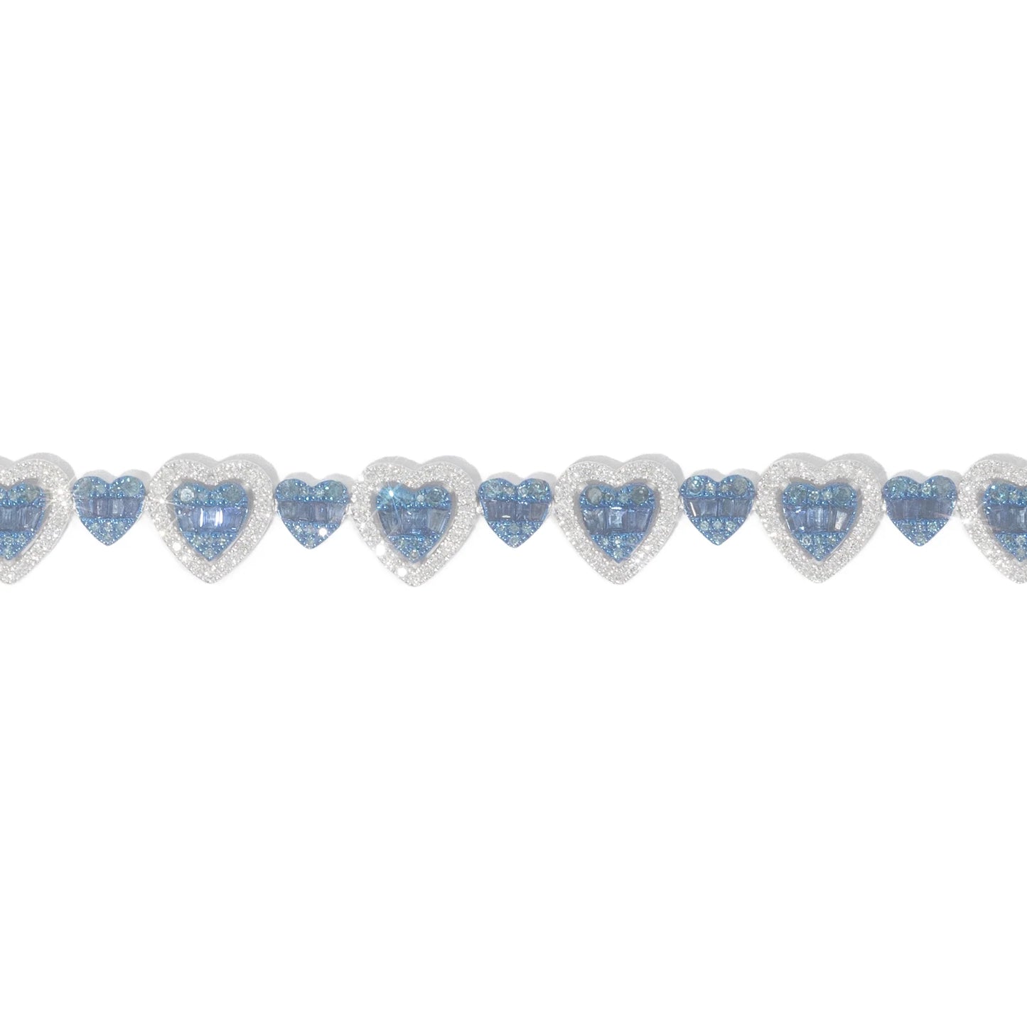 Sapphire & Diamond Heart Bracelet - 10K - Yellow / White / Rose Gold 16.30g - D 2.25 CT / S 2.66 CT - 7.5 inches