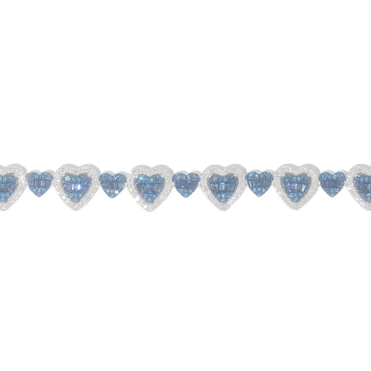 Sapphire & Diamond Heart Bracelet - 10K - Yellow / White / Rose Gold 16.30g - D 2.25 CT / S 2.66 CT - 7.5 inches