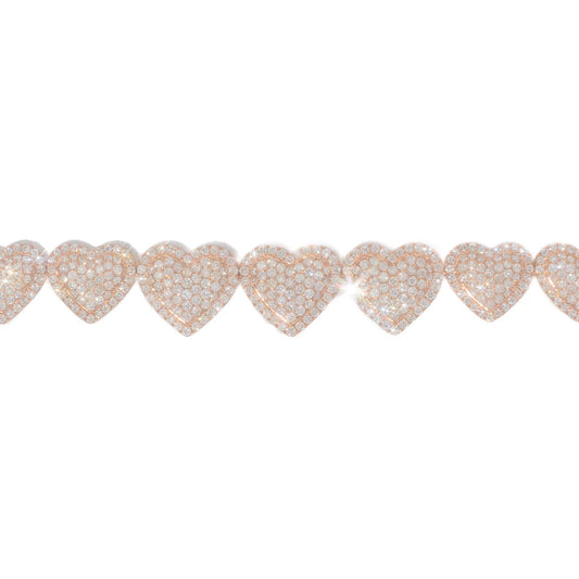 Heart Bracelet With Diamonds - 10K - Yellow / White / Rose Gold 23.80g - D 8.00 CT - 7.5 inches
