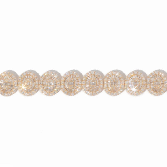 Bracelet With Baguettes - 14K - Yellow / White / Rose Gold 26.3g - D 8.35 CTW - 7.5 inches