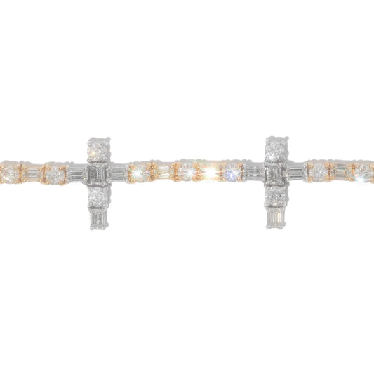 Cross Tennis Bracelet - 14K - White / Yellow Gold 25.7g - D 6.52 CT / EM 7.60 CT - 7.5 inches