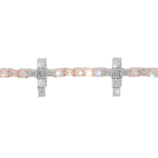 Cross Tennis Bracelet - 14K - White / Rose Gold 22.10g - D 5.73 CT / EM 7.04 CT - 7.5 inches