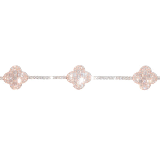 Motif Tennis Bracelet With Emeralds - 14K - White / Rose Gold 15.50 Gr - D 1.96 CT / EM 2.10 CT - 7.5 inches