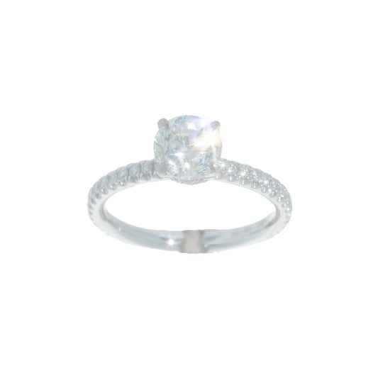 Engagement Ring – 18K – White Gold 2.3 g – D 0.50 CT / Center 1.07 CT