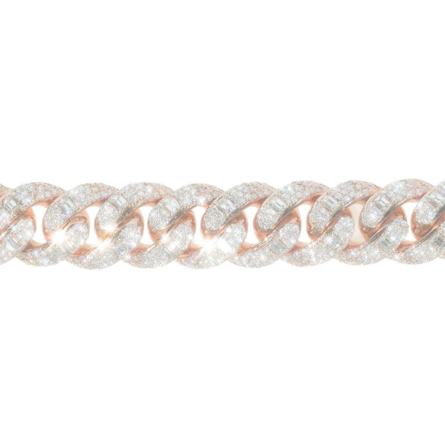 Cuban Link Bracelet With Emeralds - 14kt - Rose Gold 252.20g - RD 27.01 ct / EM 26.91 ct - 8 inches