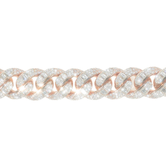 Cuban Link Bracelet With Emeralds - 14kt - Rose Gold 252.20g - RD 27.01 ct / EM 26.91 ct - 8 inches