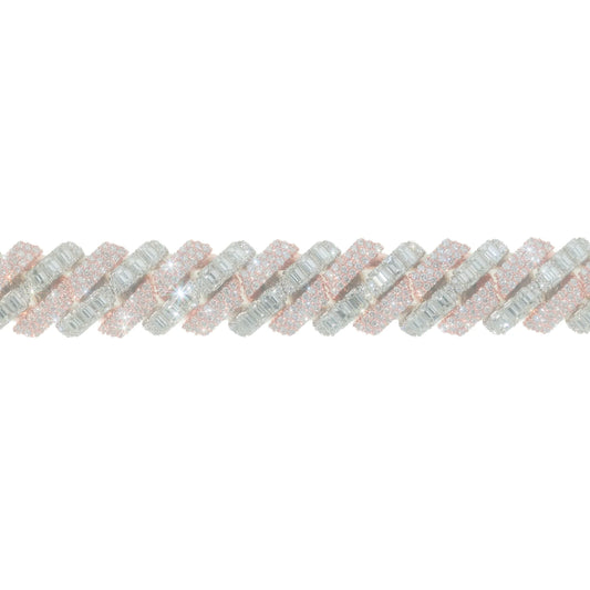 Cuban Link Bracelet With Emeralds - 14K - White / Rose Gold 140.80g - D 7.62 ct EM 18.65 ct - 8 inches
