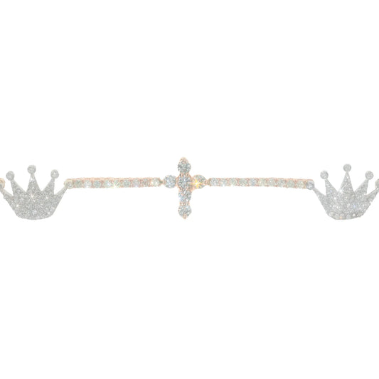 Tennis Bracelet With Cross & Crown - 14K - Rose / White Gold 9.80 g - D 5.12 ct - 8 inches