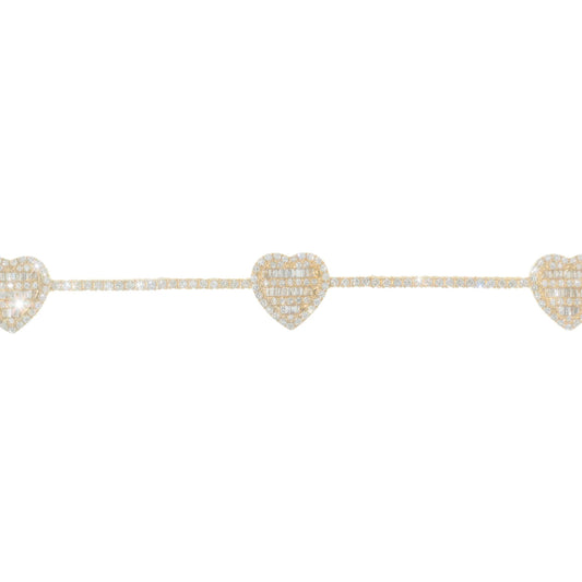 Heart Shape Bracelet With Baguettes - 14K - Yellow Gold 13.2 Gr - D 4.42 Ct - 8 inches