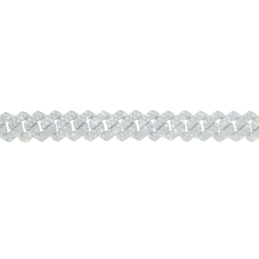 Cuban Link Bracelet - 14kt - White Gold 92.9g - D 10.94 ct - 8 inches