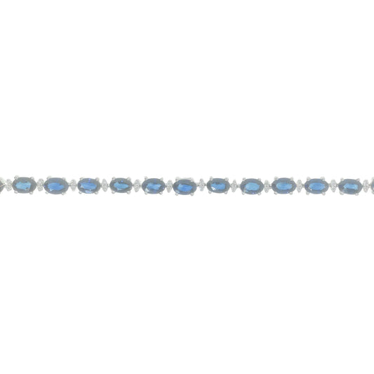 Diamond Bracelet With Sapphires - 18K - White Gold 15.1g - D 0.35 CT / S 13.0 CT - 8 inches