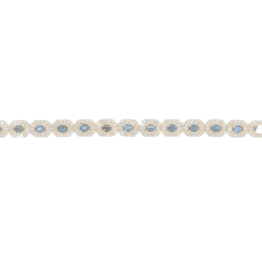 Bracelet With Diamonds & Sapphires - 14K - Yellow Gold 16.60g - D 2.94 CT / S 5.25 CT - 8 inches