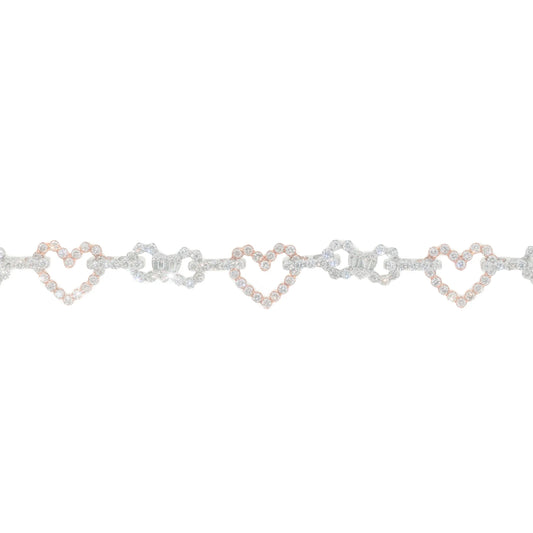 Heart Bracelet With Diamonds - 14K - White / Rose Gold 20.57g - D 4.81 CT - 8 inches