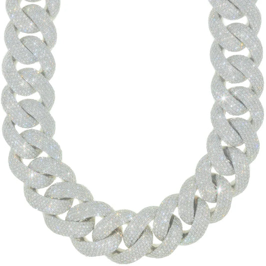 Cuban Link Chain - 10K Gold - White Gold 1131.0 gr - DIA 98.0 Ct - 26" inches