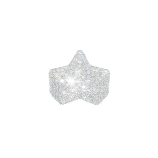 Star Ring With Diamonds - 10K - White Gold 16.8g - D 6.00 CT