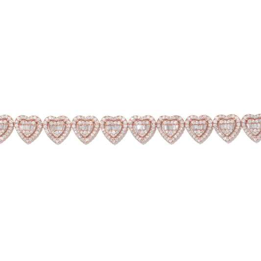 Heart Bracelet With Baguettes - 10K - Rose Gold 23.5g - D 6.55 CT - 8 inches