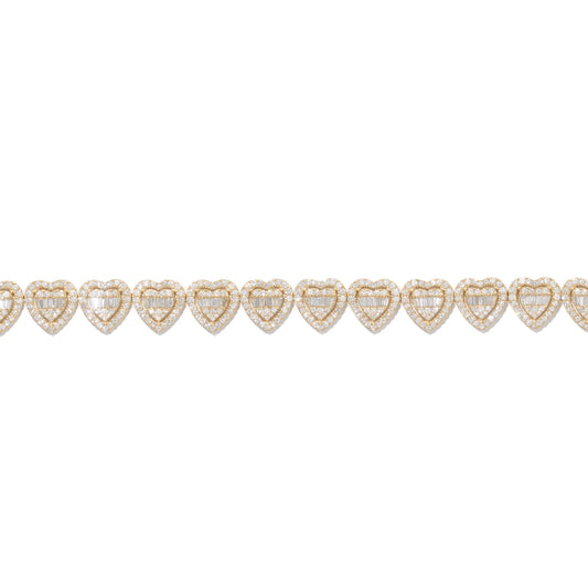 Heart Bracelet With Diamonds & Baguettes - 10K - Yellow Gold 23.5g - D 6.55 CT - 8 inches