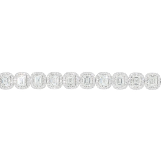 Baguette Diamond Bracelet With Emeralds - 14K - White Gold 32.80g - D 3.66 ct / EM 20.21 ct - 7 inches
