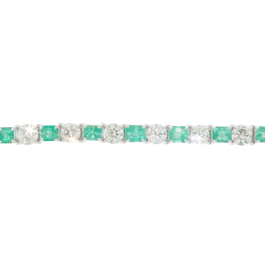 Tennis Bracelet With Green Emeralds - 14K - White Gold 26.8g - D 16.50 CT / EM 11.97 CT - 8 inches