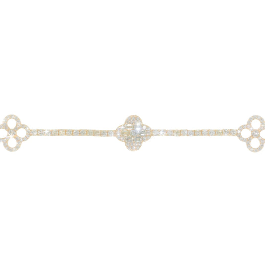 Tennis Bracelet with Clover - 14K - Yellow Gold 32.80 g - D 6.11 CT - 7 inches