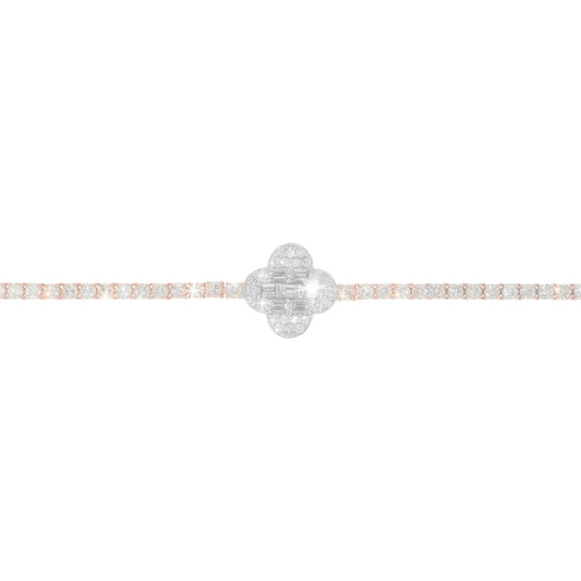 Tennis Bracelet With Center Colver - 14K - Rose/White Gold 10.6 g - D 4.52 ct - 7 inches