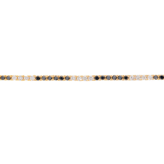 Black & White Diamond Tennis Bracelet - 14K - Yellow Gold 7.30g - D 1.24 CT / 1.45 CT - 8 inches