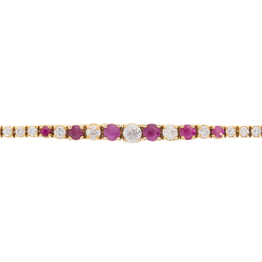 Ruby & Diamond Tennis Bracelet - 14K - Yellow Gold 15.90g - D 3.88 CT / EM 4.27 CT - 8 inches