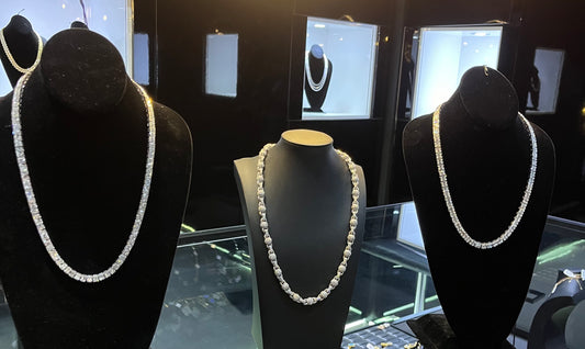 2 Baguette Diamonds Chains 22" 30 CT Natural + 1 White Balls Diamond Chain 83 CT