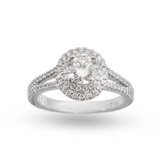 Engagement Ring – 18K – White Gold 5 g – D 0.39 CT / Center 0.75 CT