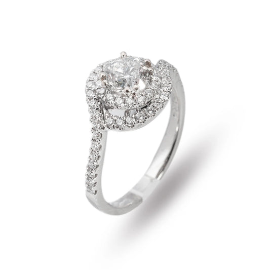 Engagement Ring – 18K – White Gold 4.2 g – D 0.48 CT / Center 0.82 CT