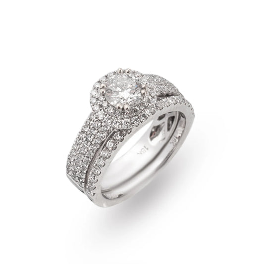 Engagement Ring – 18K – White Gold 7.5 g – D 2.12 CT / Center 0.76 CT