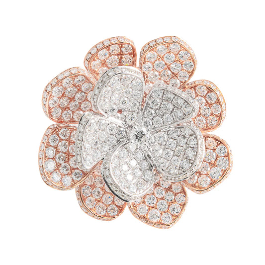 Flower 2 Tone Diamond Ring – 18K – Rose Gold 13.90 g – D 5.44 CT