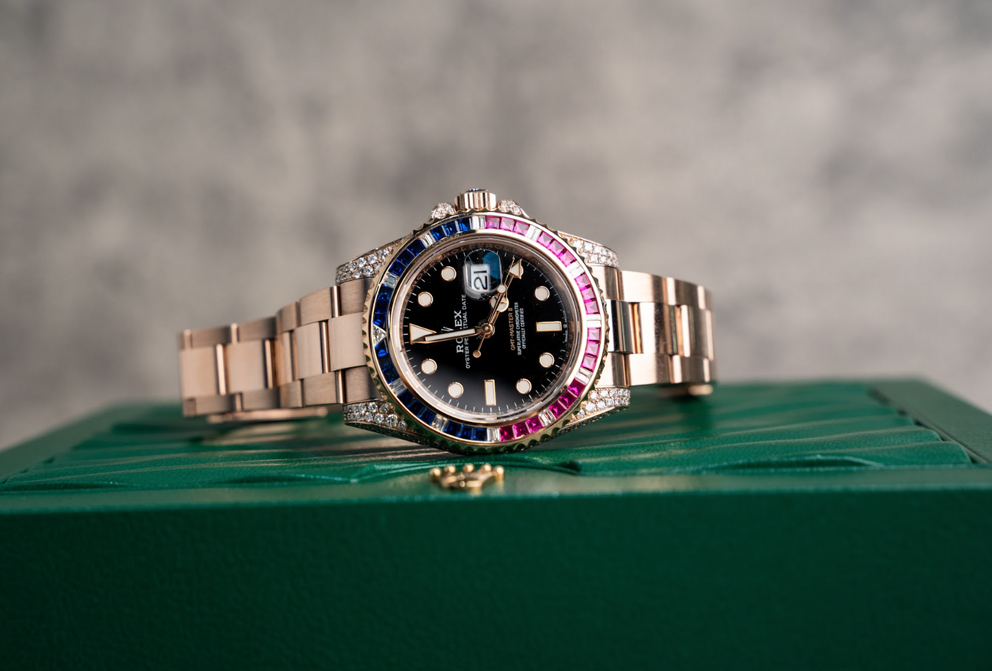 GMT-Master II Rose Gold Diamond Black Dial 40mm