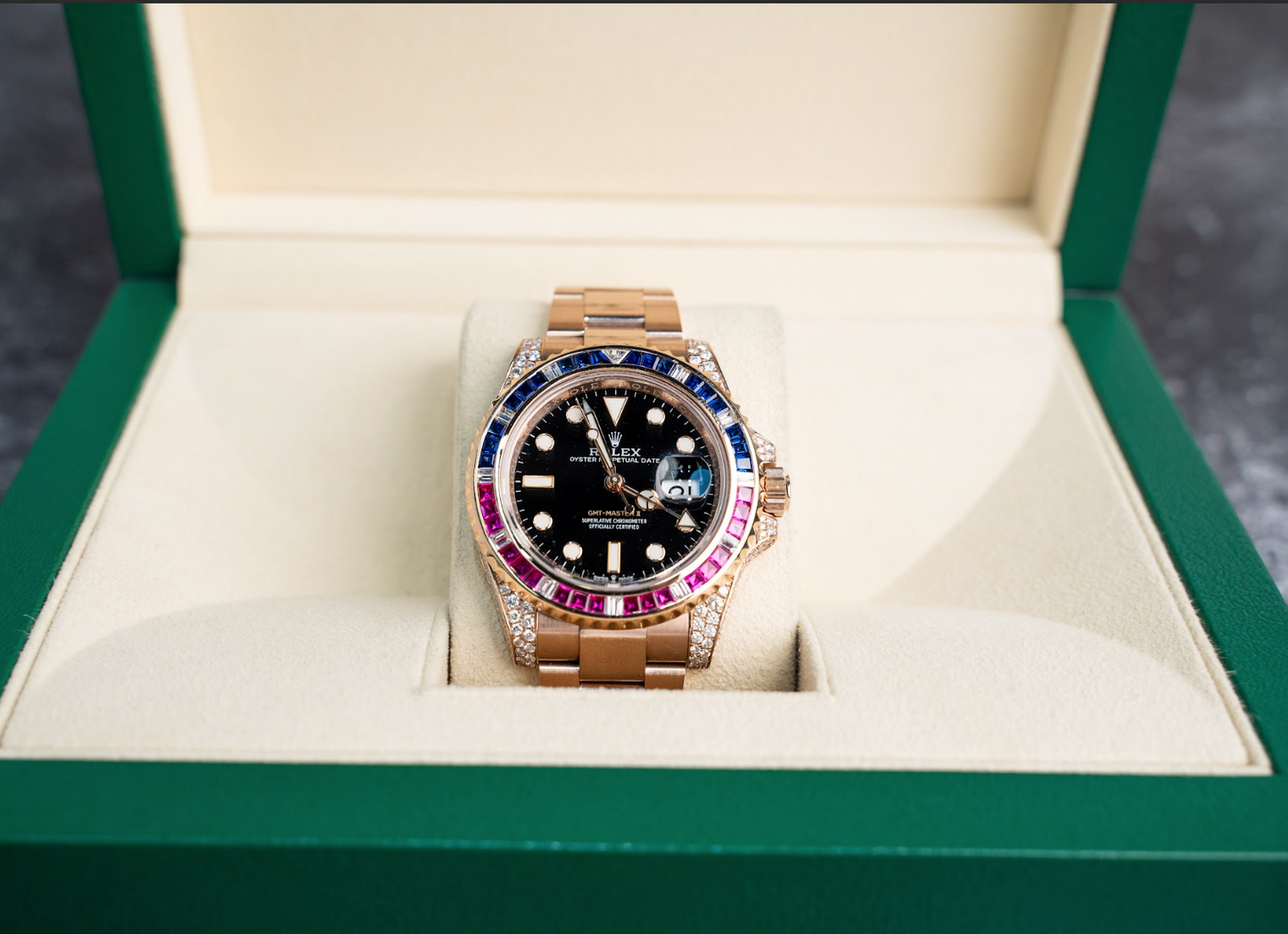 GMT-Master II Rose Gold Diamond Black Dial 40mm