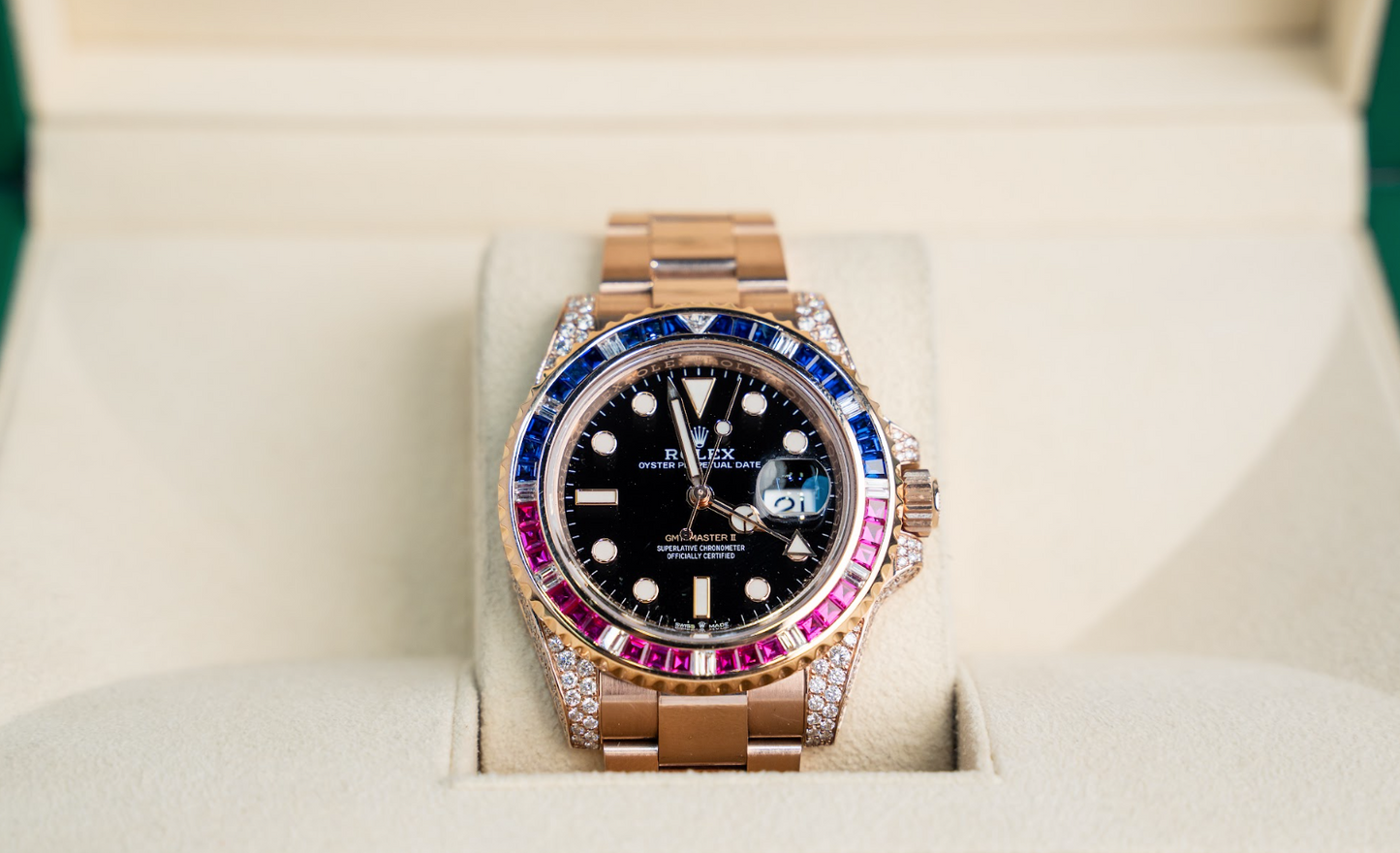 GMT-Master II Rose Gold Diamond Black Dial 40mm