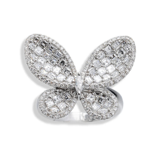 Butterfly Ring With Round and Asscher Cut Diamonds – 18K – White Gold 5.7 g – D 1.21 CT