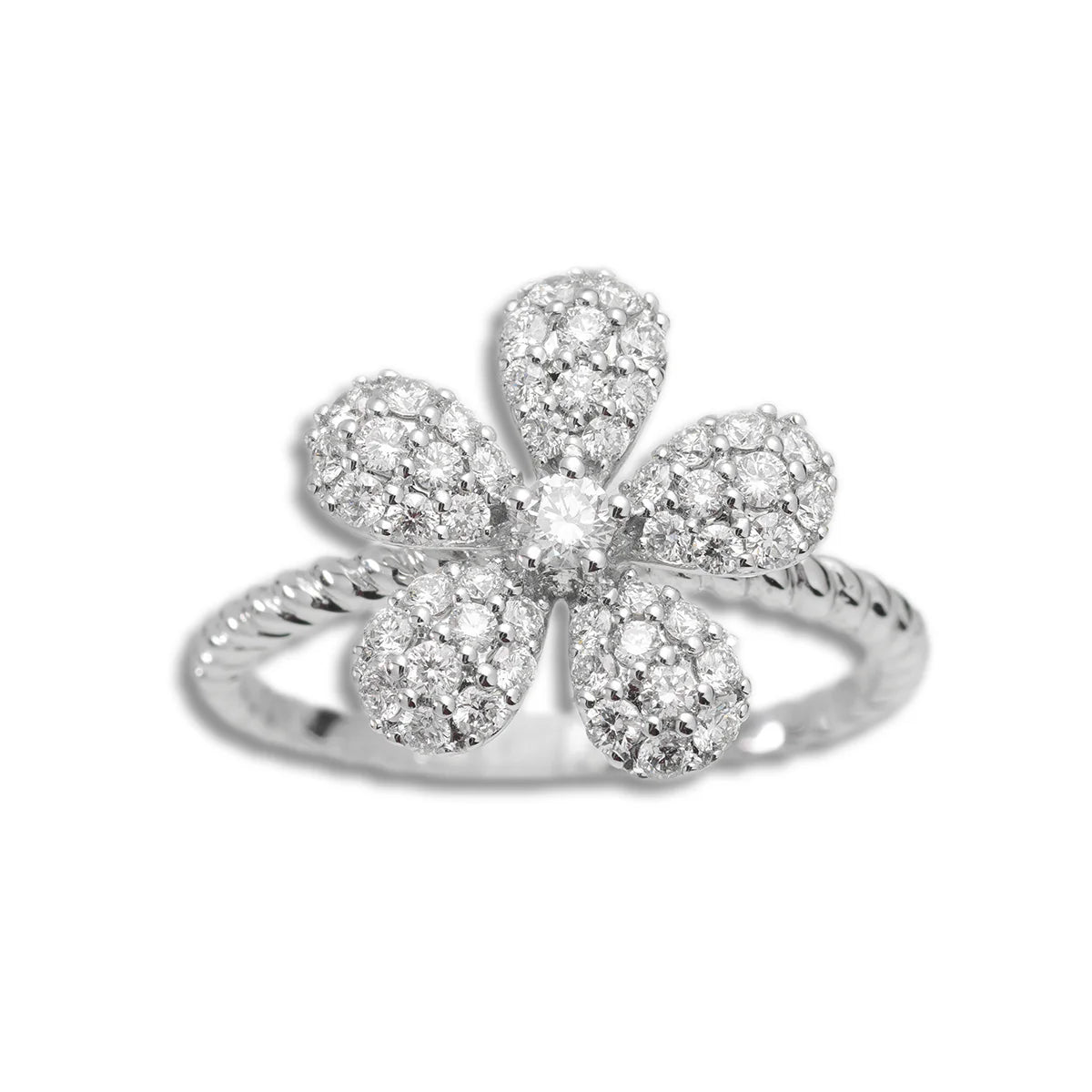 Flower Ring – 18K – White Gold 2.77 g – D 0.32 CT