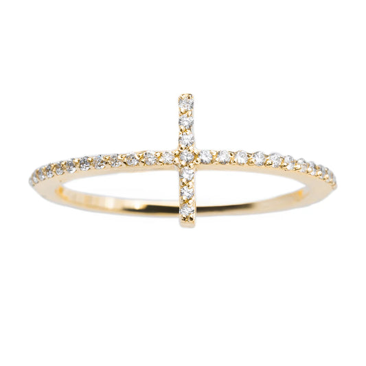 Cross Ring With Diamonds – 14K – Yellow Gold 1.2 g – D 0.12 CT